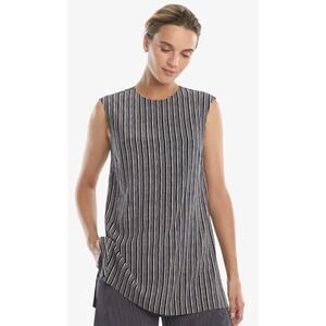 MM.LaFleur Navy Cream Striped Sleeveless Tunic Top Italian Fabric Sz L